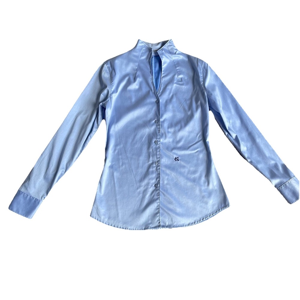 Nara Camichie Chalice Collar Button Down Sateen Size 11 Medium Slim Periwinkle